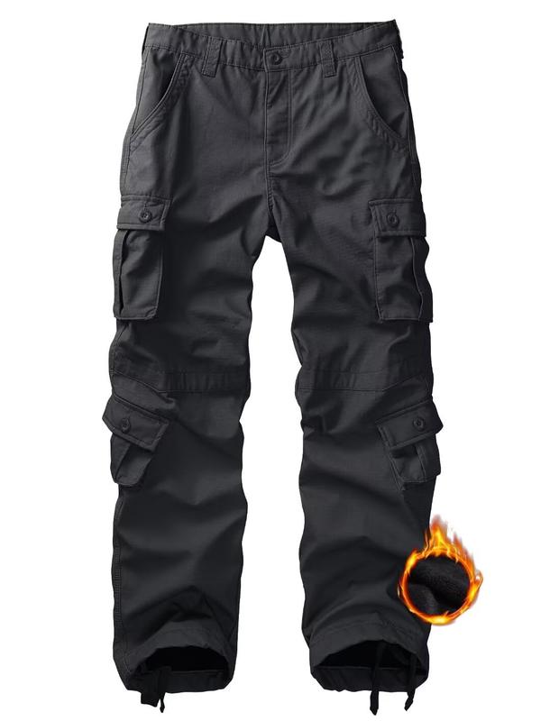 TRGPSG Men's Fleece Lined Camo Hiking Tactical Ripstop Pants Winter Outdoor Work Cargo Pants with 8 Pockets No Belt cargo  pants