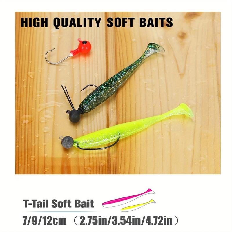 Artificial Fishing Lure, 10pcs set T-tail Lure Set, Soft Bionic Swimbait, Fishing Tackle Collection, Outdoor Fishing Accessories