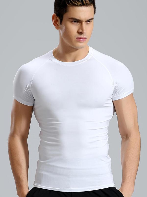 Men's Plain Round Neck Sports Tee, Quick Drying Breathable T-shirt, Summer Sportswear Clothing for Gym Workout Running