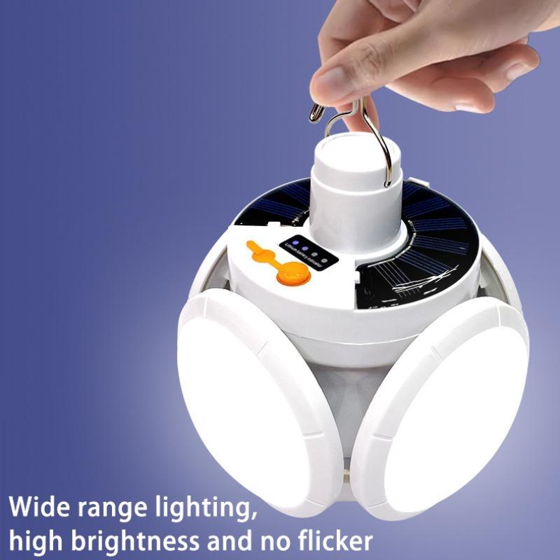 Solar Powered Football Shaped Light, Portable USB Rechargeable LED Bulb Light, 5-sided Luminous Camping Emergency Light for Camping Hiking Fishing