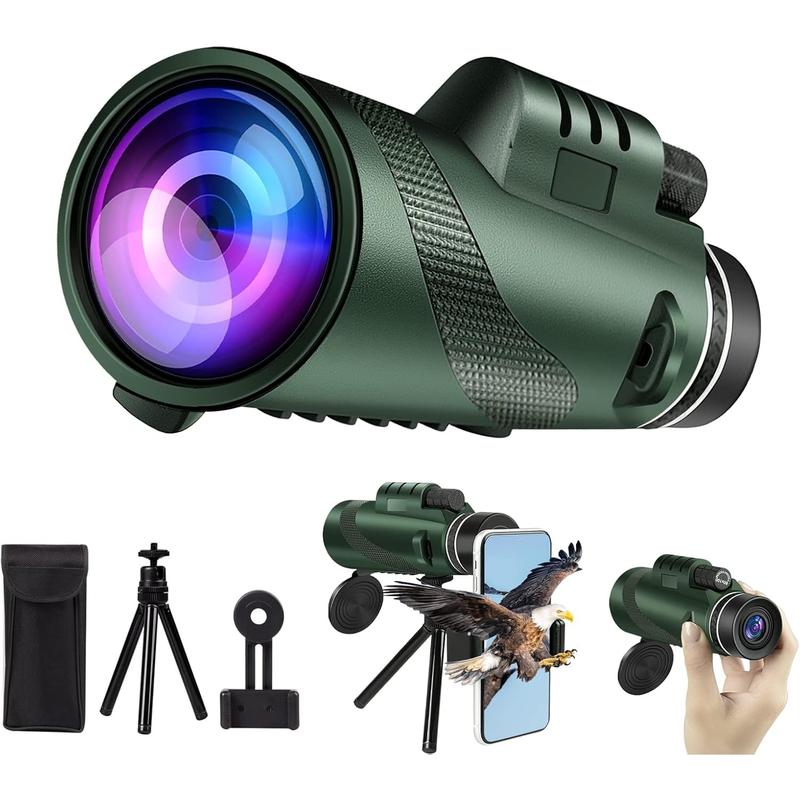 80x100 Monocular Telescope High Power Monocular for Adults with Smartphone Adapter, Travel Telescope with BAK4 Prism for Super Bowl, Bird Watching, Hunting, Camping