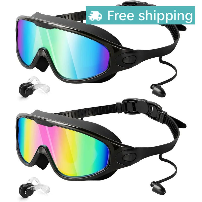 Swim Goggles 2 Pack, Wide View Anti Fog&UV Swimming Goggles, No Leaking Swim Glasses for Men Women Youth