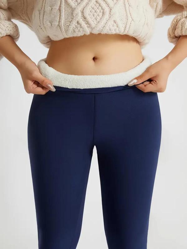 Sporty Women's Solid Color High Waist Thermal Lined Sports Leggings, Casual Comfy Warm Skinny Pants for Yoga Gym Workout Running, Ladies Sportswear for Fall & Winter