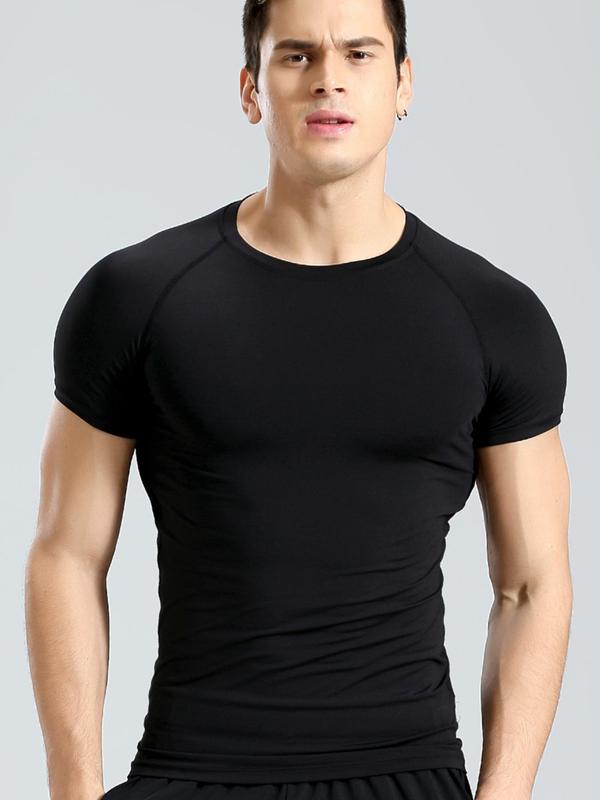 Men's Plain Round Neck Sports Tee, Quick Drying Breathable T-shirt, Summer Sportswear Clothing for Gym Workout Running