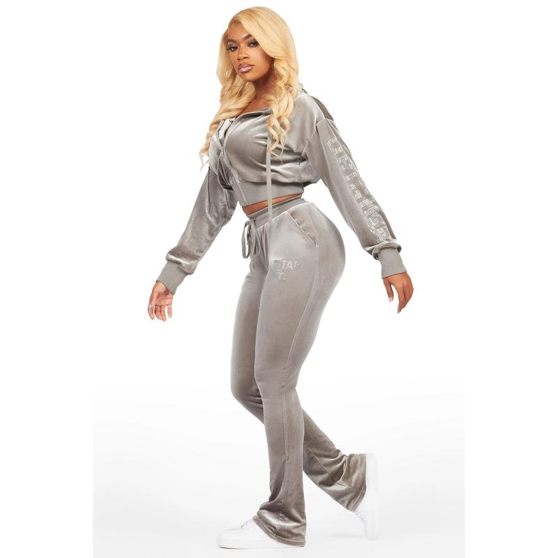 Shakura Grey Stacked Velour Trackset