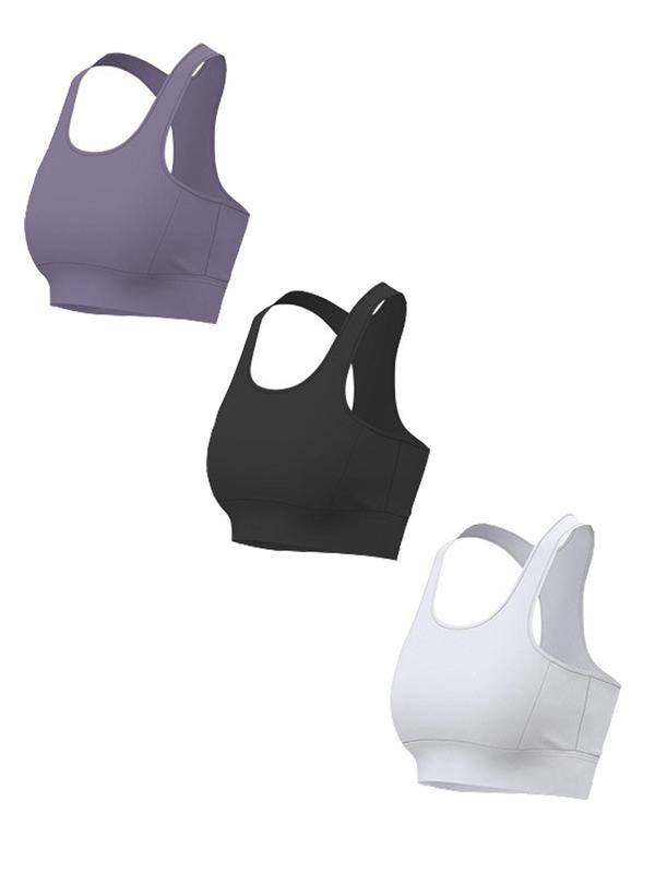 Women's 3pcs Solid Cut Out Sports Bra, Breathable Comfortable Wireless Push Up Bra, Ladies Sportswear for Indoor Outdoor Wear