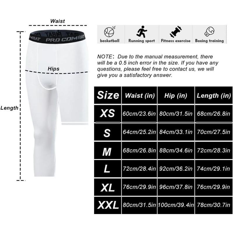 Men's One Leg 3 4 Compression Pants Athletic Tight Leggings Base Layer for Running Basketball