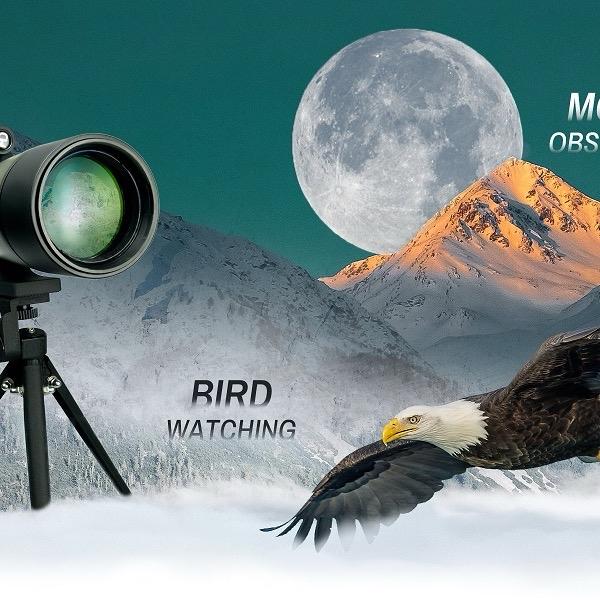 20-60x60 HD Spotting Scope with Tripod, Carrying Bag and Phone Adapter - BAK4 45 Degree Angled Spotter for Bird Watching and Wildlife Scenery