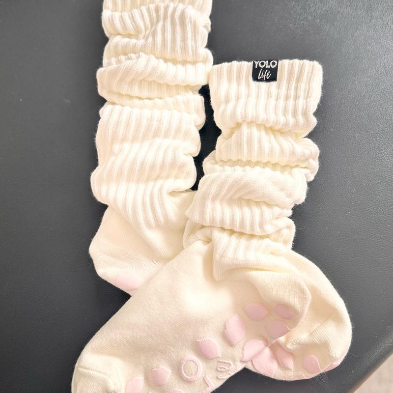 YOLO LIFE Slouchy Pilates Grip Socks - Cream Pastel Pink