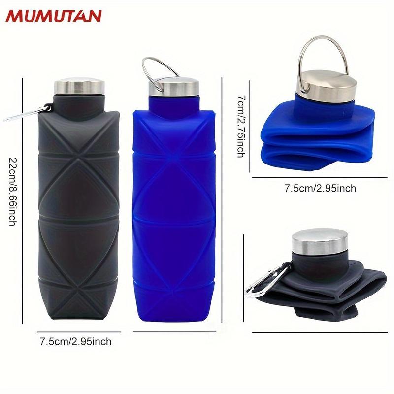 Portable Silicone Water Bottle, Foldable Leak Proof Sports Drinkware with Handle, Washable Reusable Mug, Lightweight Cup for Outdoor Camping Hiking