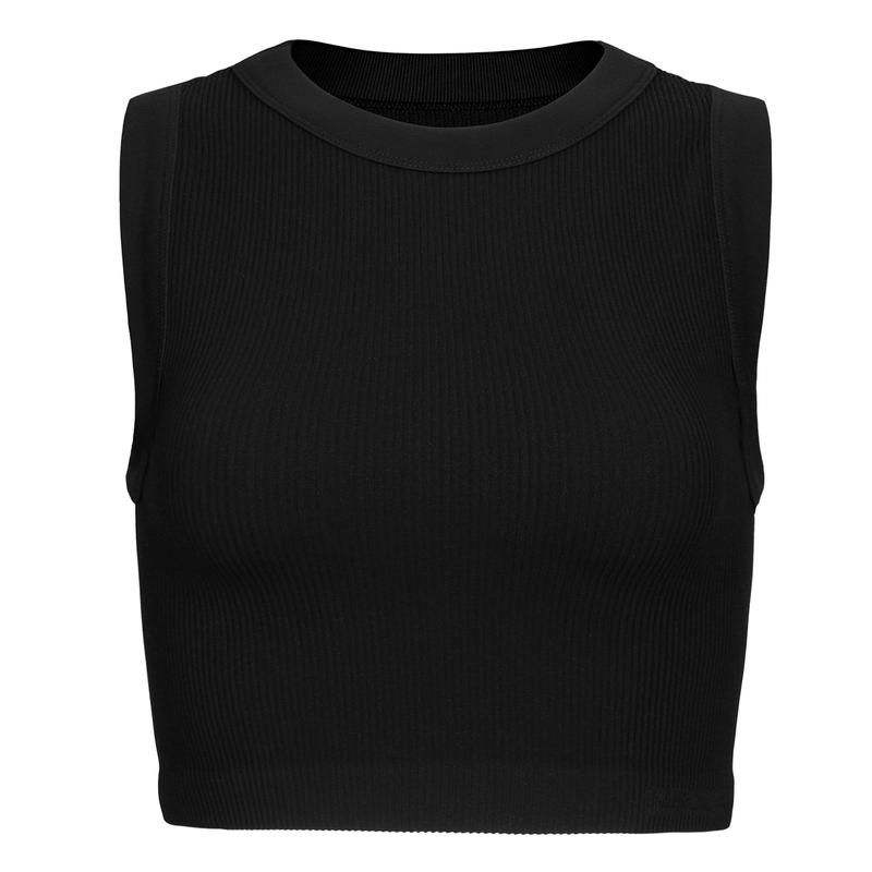 AUROLA Essentials Rib Seamless Sleeveless Tank for Women Subtle Logo Round Neck Active Workout Crop Tops