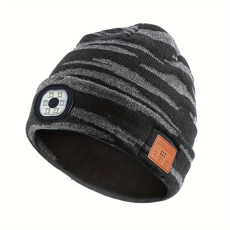 USB Rechargeable LED Lighted Beanie Hat, Built-in Headphones & Speaker Mic Beanie Hat, Breathable Headlamp Hat, Unisex Gifts for Outdoor Activities