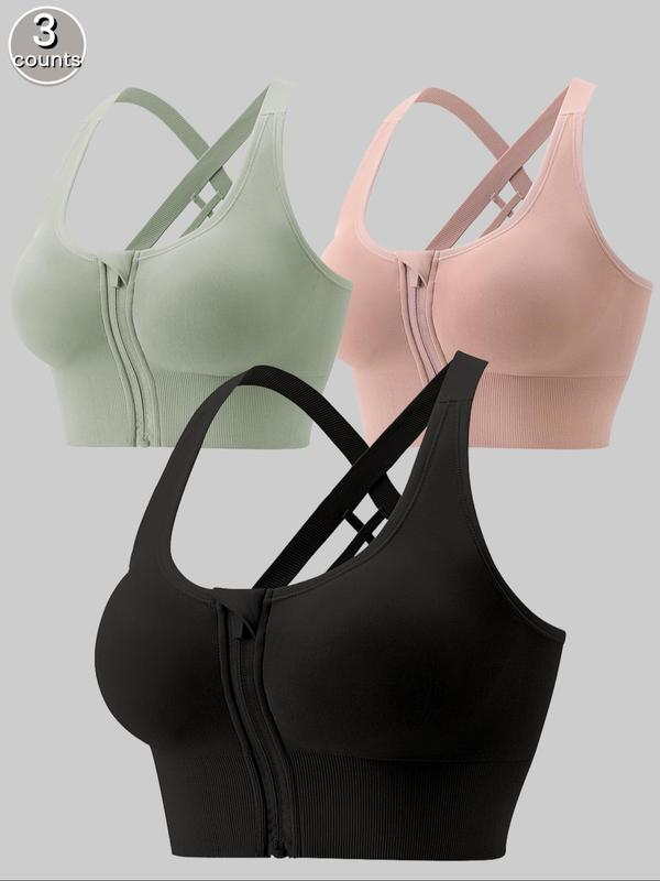 Women's Solid Criss Cross Sports Bra, Breathable Comfortable High Stretch Sports Bra, Ladies Sportswear for Indoor Outdoor Wear