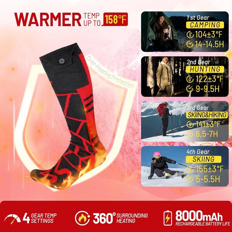 8000mAh Heated Socks (2 Pairs): 14-Hour Battery Life | APP-Controlled Rechargeable Electric Socks - Battery Powered Cold Weather Foot Warmer Socks for Men Women | Outdoor Hunting Skiing Camping