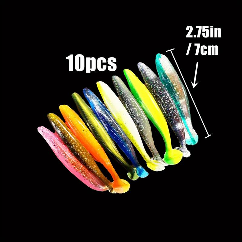 Artificial Fishing Lure, 10pcs set T-tail Lure Set, Soft Bionic Swimbait, Fishing Tackle Collection, Outdoor Fishing Accessories