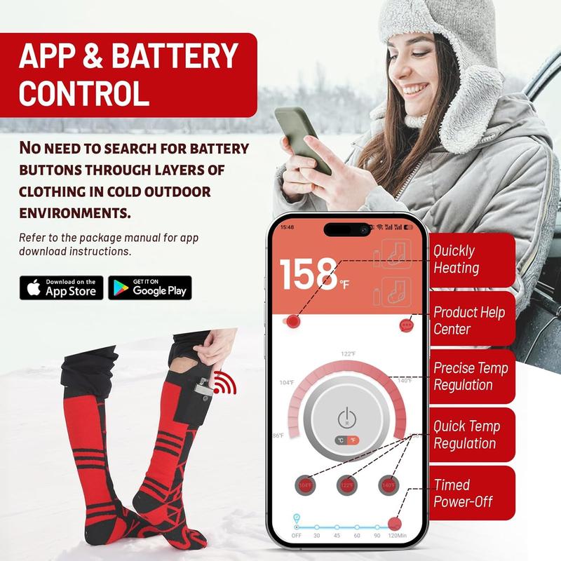 8000mAh Heated Socks (2 Pairs): 14-Hour Battery Life | APP-Controlled Rechargeable Electric Socks - Battery Powered Cold Weather Foot Warmer Socks for Men Women | Outdoor Hunting Skiing Camping