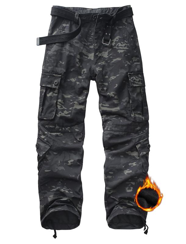 TRGPSG Men's Fleece Lined Camo Hiking Tactical Ripstop Pants Winter Outdoor Work Cargo Pants with 8 Pockets No Belt cargo  pants