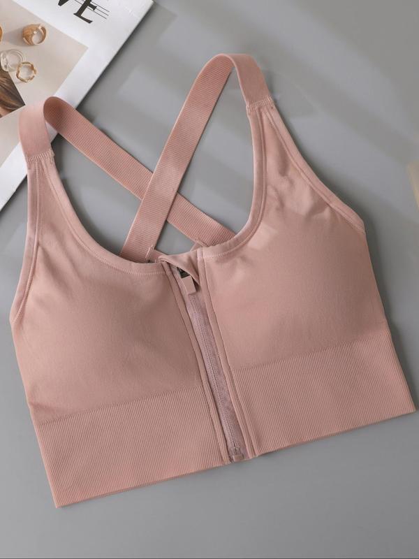 Women's Solid Criss Cross Sports Bra, Breathable Comfortable High Stretch Sports Bra, Ladies Sportswear for Indoor Outdoor Wear