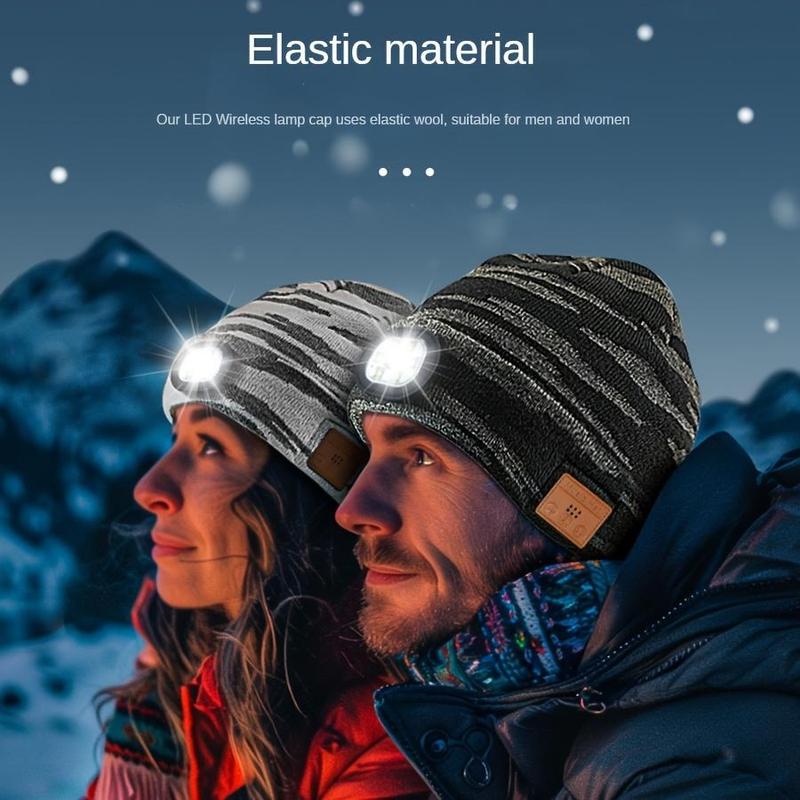 USB Rechargeable LED Lighted Beanie Hat, Built-in Headphones & Speaker Mic Beanie Hat, Breathable Headlamp Hat, Unisex Gifts for Outdoor Activities