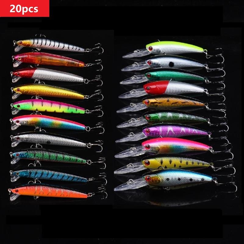 Artificial Fishing Lure, 20pcs set Mixed Color Topwater Fishing Lure with Hook, Fishing Accessories for Outdoor Fishing