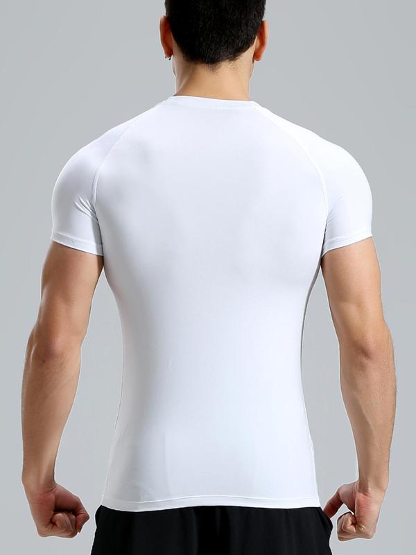 Men's Plain Round Neck Sports Tee, Quick Drying Breathable T-shirt, Summer Sportswear Clothing for Gym Workout Running