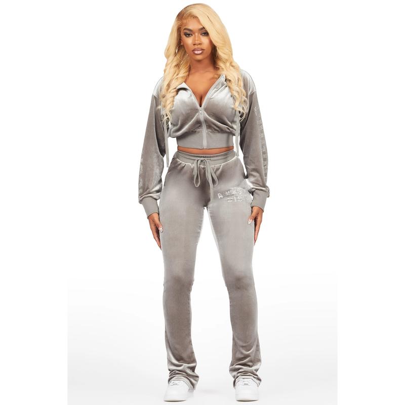 Shakura Grey Stacked Velour Trackset