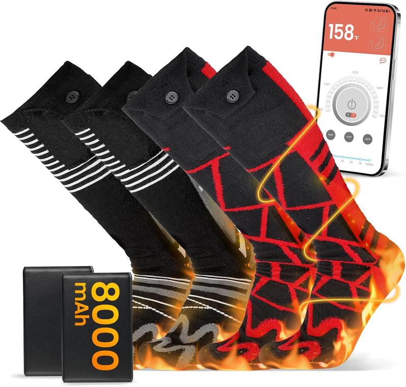 8000mAh Heated Socks (2 Pairs): 14-Hour Battery Life | APP-Controlled Rechargeable Electric Socks - Battery Powered Cold Weather Foot Warmer Socks for Men Women | Outdoor Hunting Skiing Camping