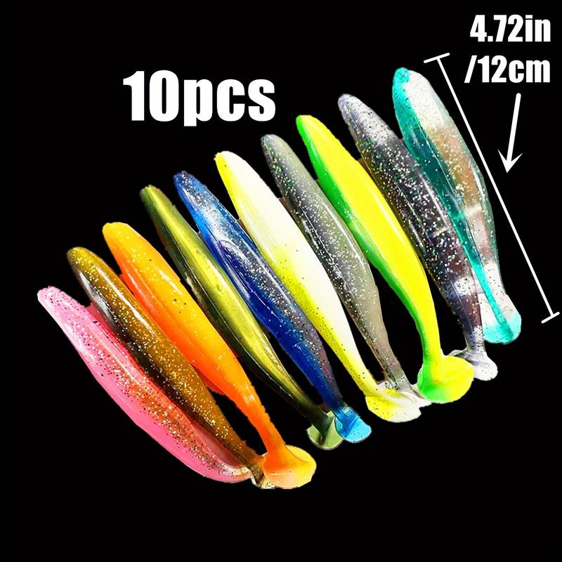 Artificial Fishing Lure, 10pcs set T-tail Lure Set, Soft Bionic Swimbait, Fishing Tackle Collection, Outdoor Fishing Accessories