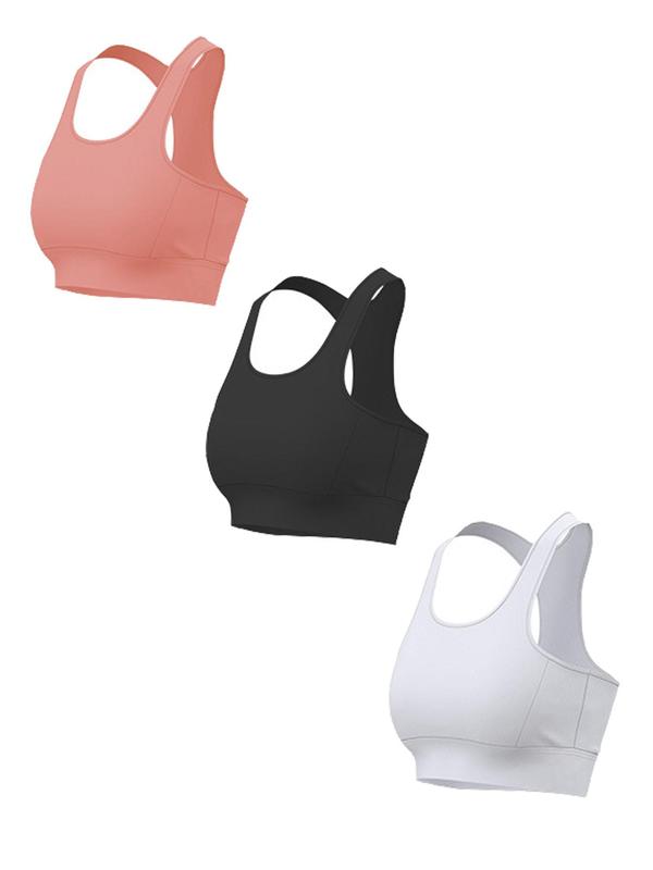 Women's 3pcs Solid Cut Out Sports Bra, Breathable Comfortable Wireless Push Up Bra, Ladies Sportswear for Indoor Outdoor Wear