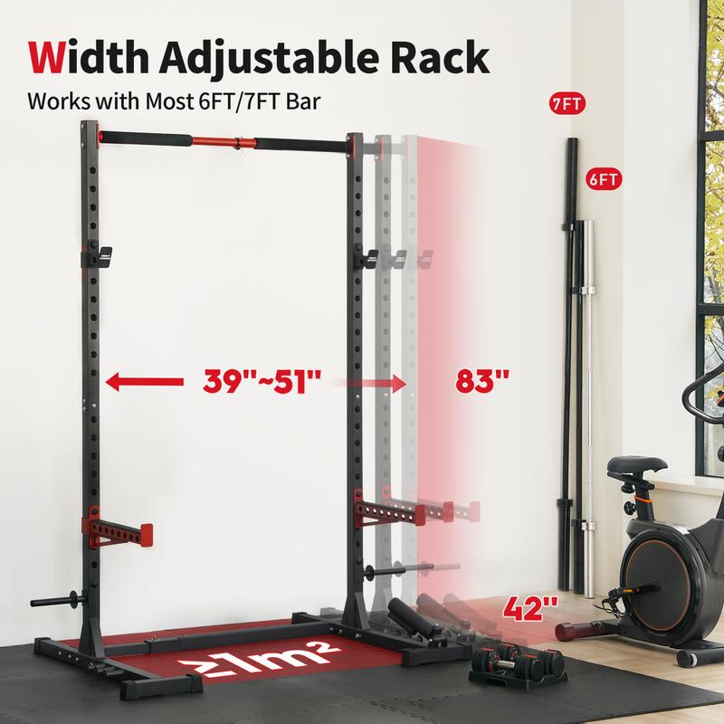 FLYBIRD Squat Stand with Pull-Up Bar, Multi-Functional Power Rack, Inner Width Adjustable Squat Rack Suitable for 6FT,7FT Barbell for Home Gym Equipment