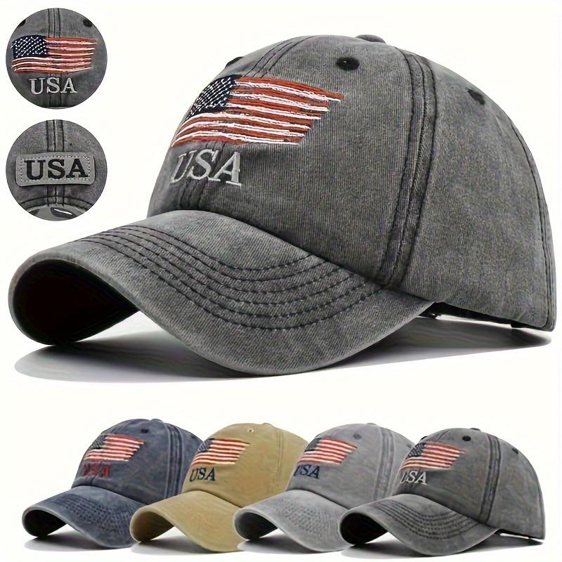 2 Pack Vintage Style Denim Baseball Cap with American Flag Embroidery Adjustable Patriotic American Hat for Men and Women