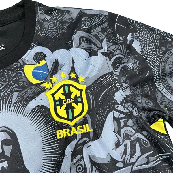 NIKE 2425 Brazil Black Short Sleeve Special Edition Redeemer Five Star Neymar Jr  Soccer Jersey