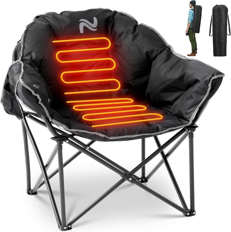 LILYPELLE Oversized Heated Camping Chair, Patio Lounge Chairs with 3 Heat Levels, Portable Folding Heated Chair Round Moon Saucer Folding Lawn Chair Outdoor Chair for Camping, Lounge Patio