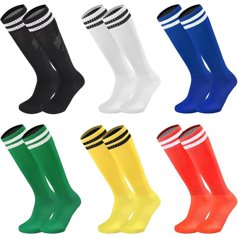 Ultrafun 6 Pairs Kids Youth Soccer Socks Solid Striped Knee High Tube Football Sports Socks for Boys Girls 6-12 Years Old