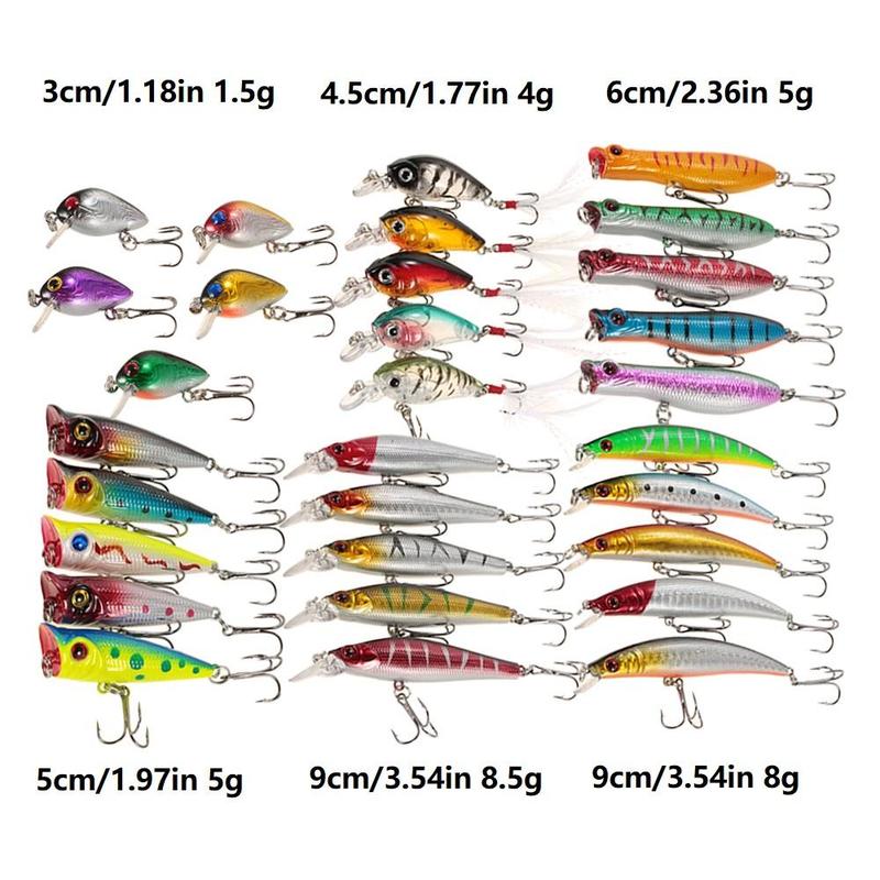 Mixed Size Artificial Fishing Lure, 30pcs Colorful Simulation Fishing Bait with Hook,  Fishing Lures Kit,  Baits with Hooks for Saltwater Freshwater, Fishing Accessories for Outdoor Fishing