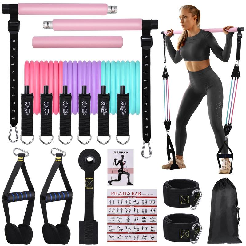 Pilates Bar Kit with Resistance Bands, Exercise Fitness Equipment for Women & Men, Home Gym Workouts Stainless Steel Stick Squat Yoga Pilates Flexbands Kit for Full Body Shaping