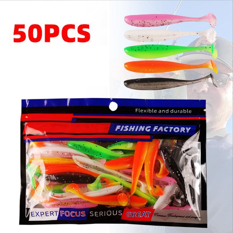 Two Tone Artificial Fishing Bait, 50pcs Random Color Flexible Durable Soft Fishing Lure, Outdoor Fishing Accessories, Flyfishing, Solocamping, picnicaesthetic