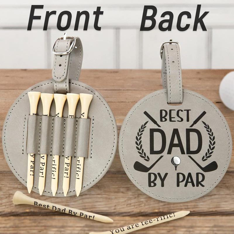 Father‘ s Day Gifts - Dad Golf Bag Tag with 5 Tees Set, Best Dad By Par, 3-1 4 inch Golf Tees Bulk for Fathers, Funny Birthday Gift from Daughter Son Kids, Christmas Stocking Stuffers Ideas for Men