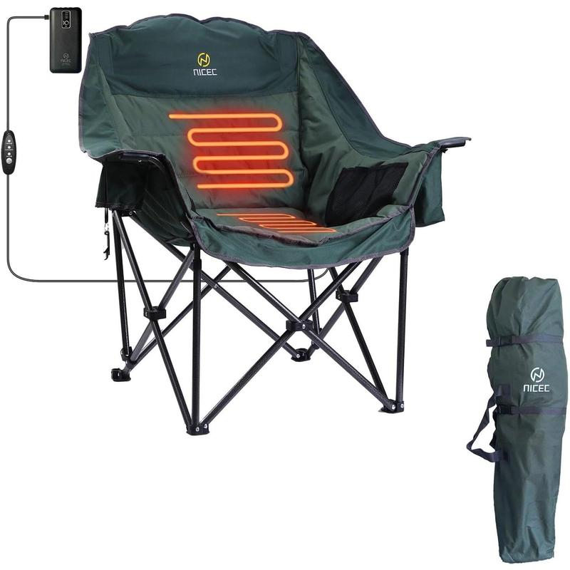 Heated Camping Chair, Heated Chairs Outdoor, Folding Chair, Detachable Foot-Rest 1-Pack + Heated Camping Chairs, Outdoor Heated Chair, Oversized XL Padded Camping Chair