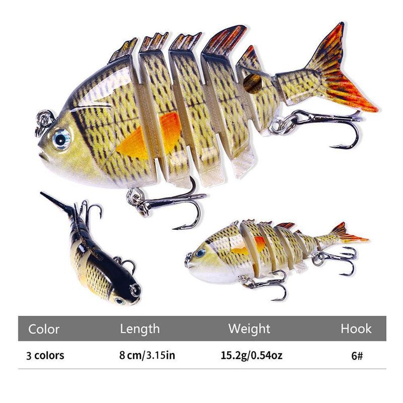 Artificial Fishing Lure, 3 Counts 6-section Multi Jointed Fishing Lure with Hook, Lifelike Fishing Bait, Fishing Tackle, Outdoor Fishing Accessories