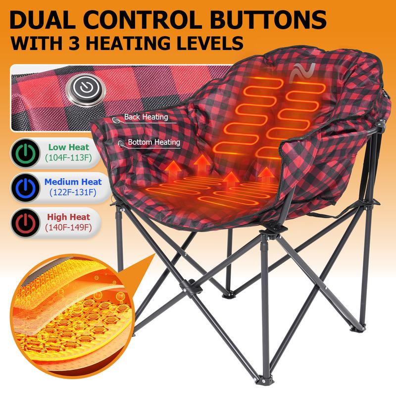 LILYPELLE Outdoor Heated Chair - Heated Camping Chair,Oversized Heated Chairs, Outdoor Sports Chair, Folding Chair for Patio, Outdoor Travel Wide&Thick Padding 10000mAh Power Bank Included