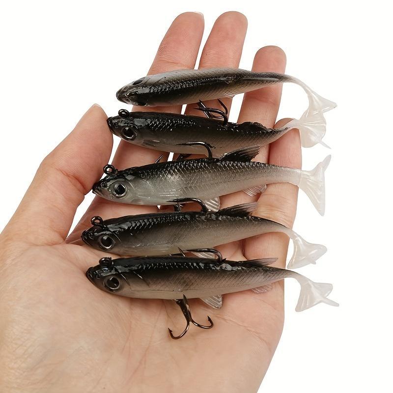 Artificial Fishing Bait with Hook, Father's Day Gift, 5 Counts set Lifelike Fish Design Fake Soft Fishing Lure, Fishing Tackle, Outdoor Fishing Accessories for Daily Use, Flyfishing, Solocamping, picnicaesthetic