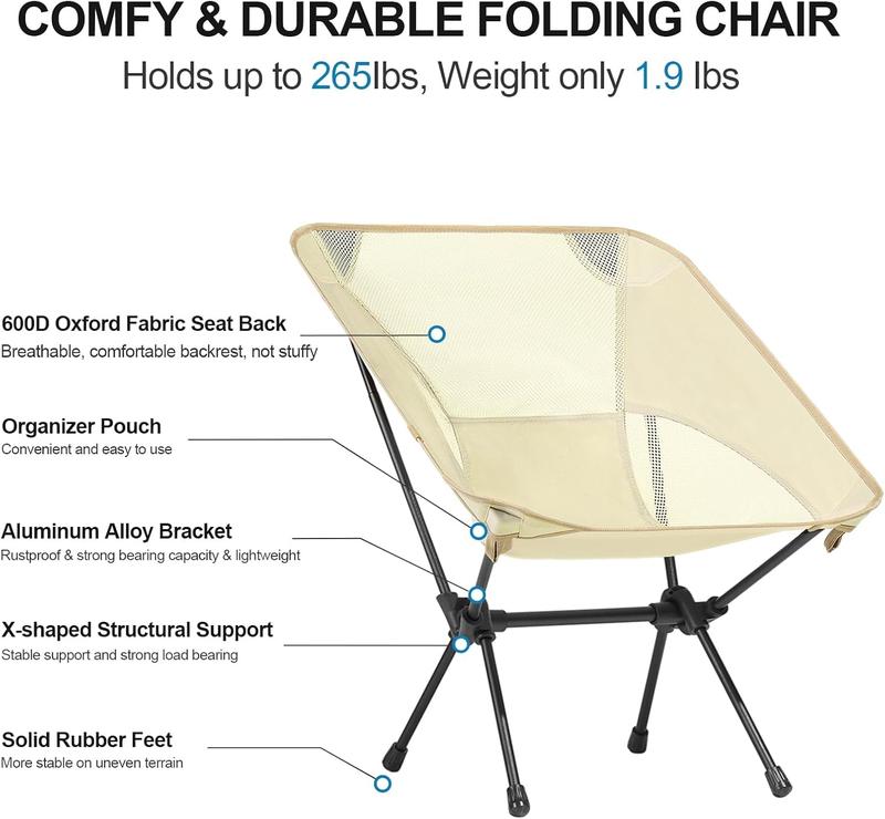 Portable Camping Chair Lightweight Compact Folding Chair Mesh for Outdoor Camp Travel Beach Picnic Festival Hiking Backpacking White