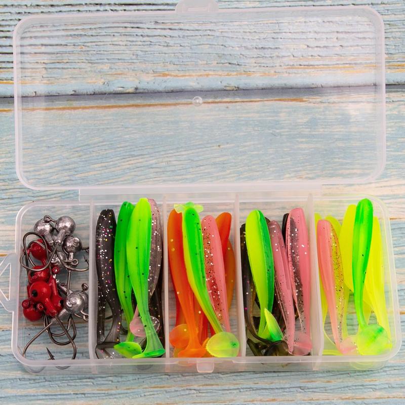 Artificial Fishing Lure with Lead Head Hook, 40pcs box Fishing Bait with Storage Box, Fishing Accessories for Outdoor Fishing, Christmas Gift