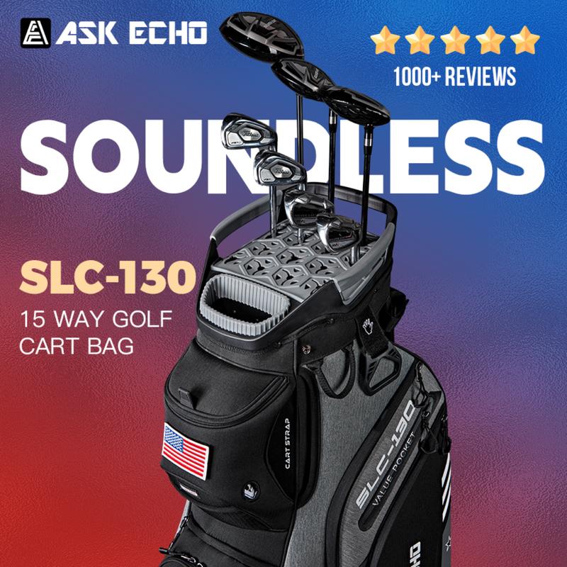 ASK ECHO 2024 SLC-130 Golf Cart Bag with 15 Way Full Length Dividers Top, Premium Soundless Golf Cart Bag with Rain Cover for Men