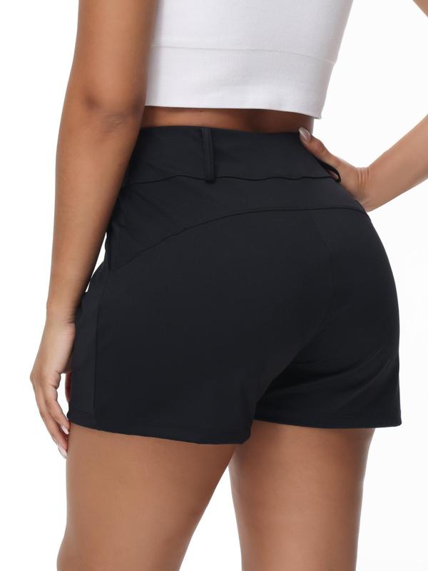 Women's Solid Pocket Sports Shorts, Sporty High Waist Comfy Shorts for Gym Workout Running Bike, Gym Shorts, Ladies Sportswear for Summer Sweatpants