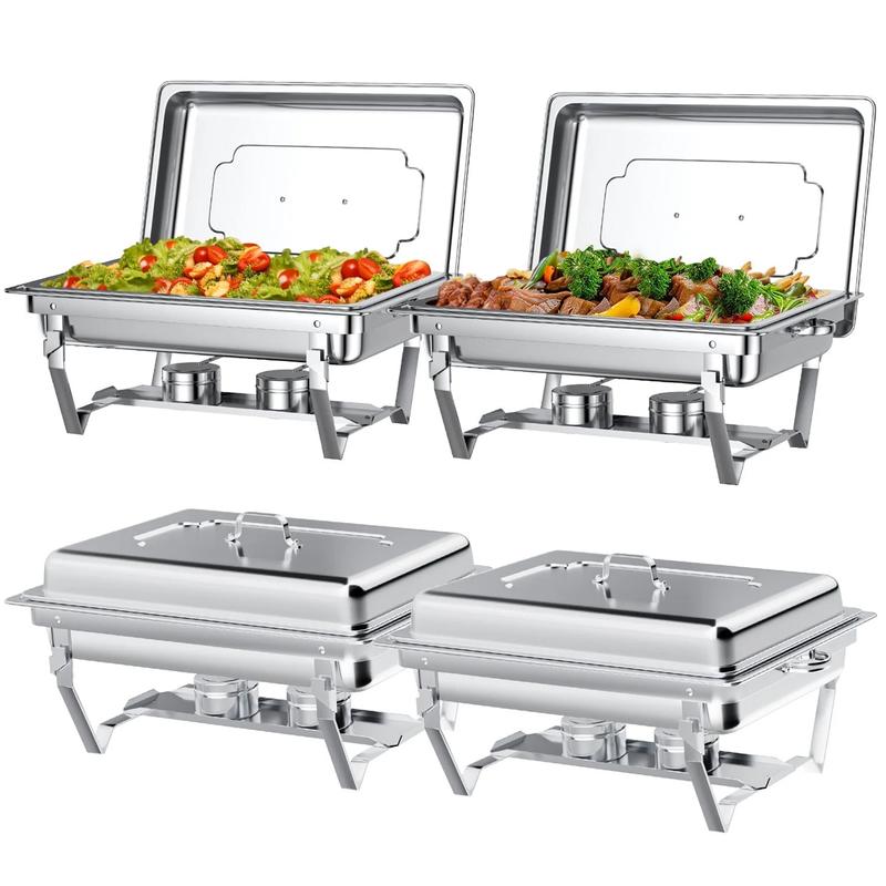 4-Pack Stainless Steel Chafing Dish Set, 8QT Buffet Warmers for Parties, Weddings, Events, Camping, and Dinner