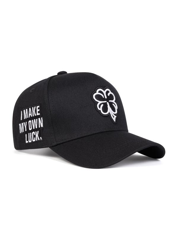 Letter & Four Leaf Clover Embroidered Baseball Cap, Casual Outdoor Sports Hat for Men & Women, Adjustable Sun Protection Cap for Daily Wear