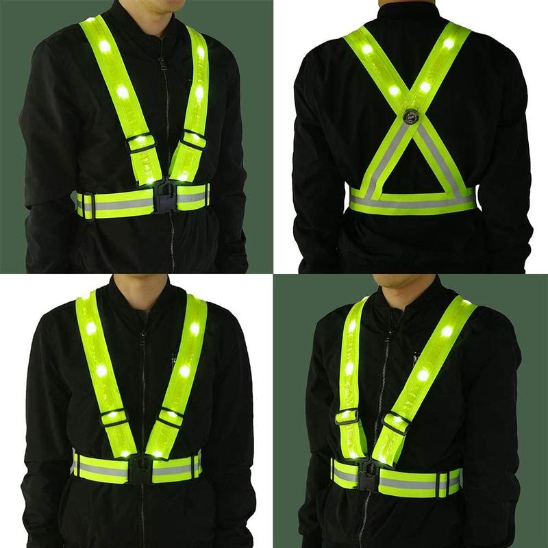 LED Reflective Vest, USB Rechargeable Reflective Running Vest, High Visibility Running Vest with Reflective Strip, Safety Light and Adjustable Size Elastic Band, Suitable for Outdoor Cycling and Running