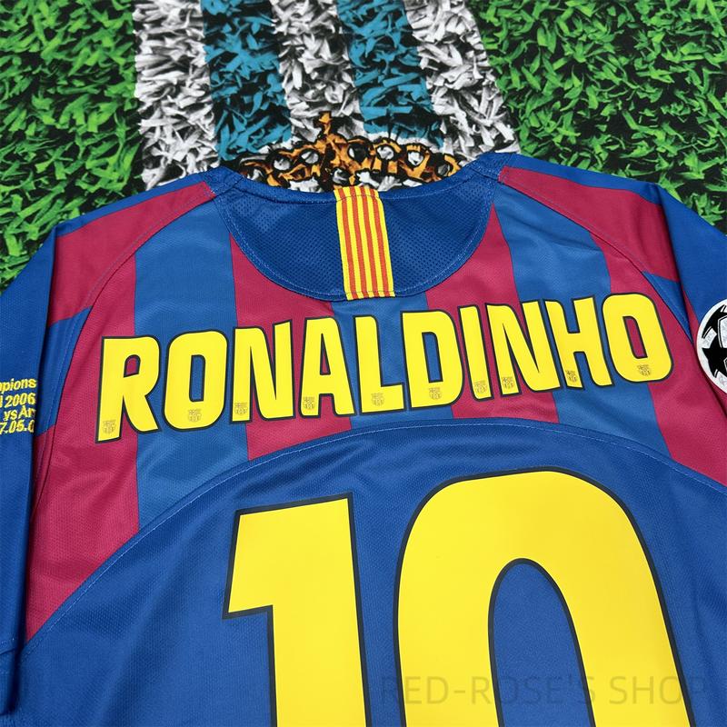 Nike 05-06 Champions League Barcelona home short sleeve NO.10 Ronaldinho Soccer Jersey